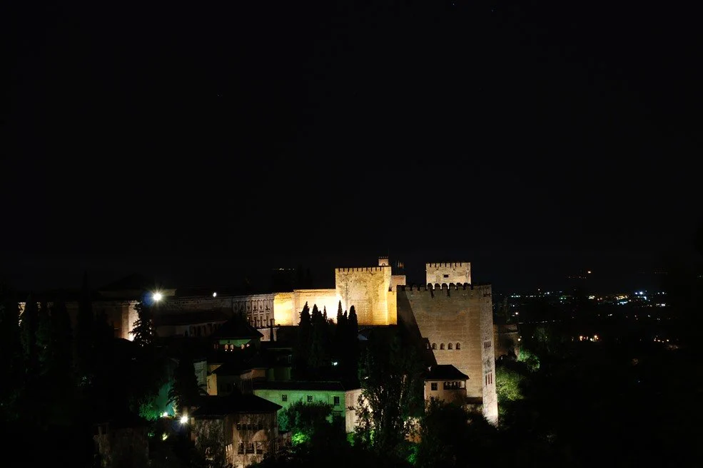 Vista de la Alcazaba de noche